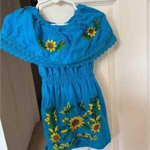 Mexican Blue Embroidered Kids Dress
